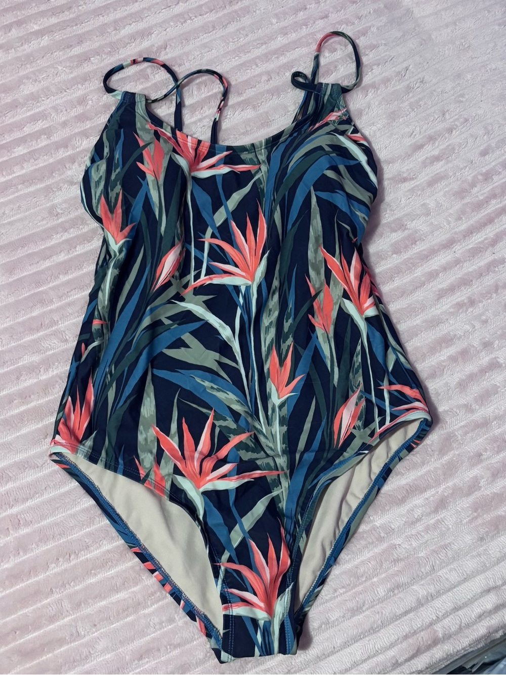 Kona Sol Navy Floral One-Piece Swimsuit with Coral Accents